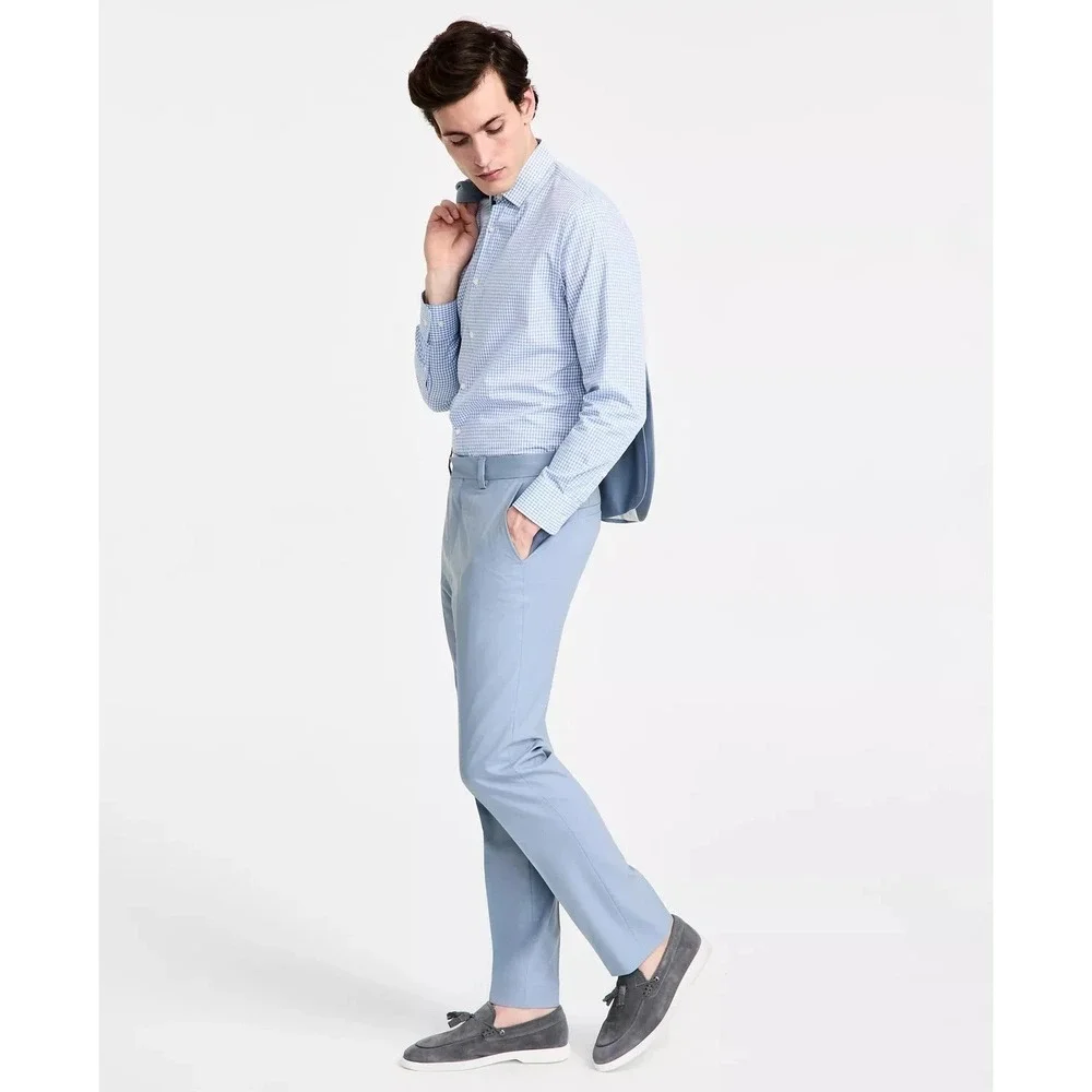 Hugo Mens Modern fit Dress Pants Wool Blend 36R Light Blue‎ Solid E111691